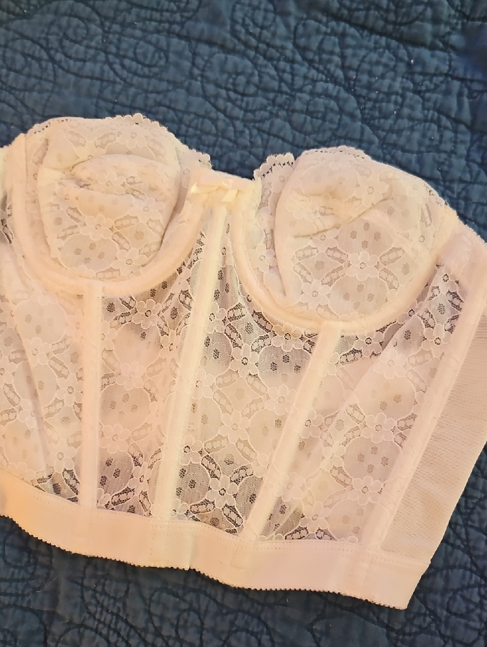 Vintage 38 D White Lace Strapless Bralette Corset  Boning NWOT